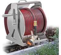 Retractable Hose Reel with Hot Water Rubber Hose, Brass Fittings, Outdoor Hose Storage, High-Pressure Water Hose, 15m, Multi-Function Water Gun Included