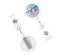 Retractable ID Badge Holder Heavy Duty Badge Reels Flamingo on Beach ID Badge Holder Sturdy Badge Clips Keychain Badge Reels Name Card Holder for Office Worker Doctor Nurse
