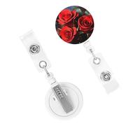 Retractable ID Badge Holder Heavy Duty Badge Reels Romantic Red Roses Badge Holder ID Card Holders Sturdy Badge Clips with Keychain Badge Reels Name Card Holder for Office Worker Doctor Nurse