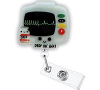 Retractable ID Badge Holder, Nurse Badge Holder with Cute Design, Badge Reel with Clip for Nurses, Doctors, Volunteers (Close the Beat)