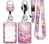 Retractable ID Badge Holder with a Detachable Lanyard, Funny ID Card Holder Keychain Vertical ID Protector Clips for Badge Holder Women (E)