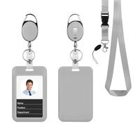 Retractable ID Badge Holder with Breakaway Lanyard,Heavy Duty Badge Reel,Detachable Keychain, Cruise Ship Cards Holder,for Nurse Officer Teacher Security Staff Women Men(Grey)