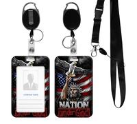 Retractable ID Badge Holder with Lanyard Set | Heavy-Duty Badge Reel, Detachable Neck Strap & Vertical Card Holder for Nurses, Teachers, Student, Office Staff-Jesus God Eagle USA Flag