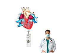 Retractable ID Badge Reel - Vertical ID Holder with Hearts Motif - Retractable Clip for ID Tags | for Assistant Employees Students Teachers Nurses Women Men