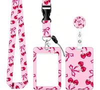 Retractable ID Card Holder Lanyard, Pink Sliding Badge Reel