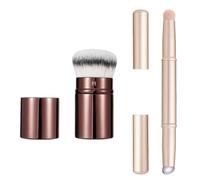 Retractable Kabuki Makeup Brush, Powder Brushes Foundation Travel Brush for Blush Bronzer & Powder, Silicone Lip Brush, Double-Ended Multi-purpose Makeup Blending Brush with Lid