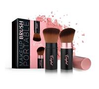 Retractable Kabuki Makeup Brushes 2 Pcs Blush Brushes Set Portable Powder Brushes with Flat and Angled Top for Liquid Cream Cosmetics Travel