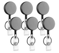Retractable Keychain,Premium Heavy Duty All Metal Casing Badge Reel,Retractable Lanyard with 60 cm Nylon Rope,Extendable Key Ring for Name ID Card Badge Holder Carabiner Belt Clip,Pack of 6(Black)