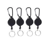 Retractable Keychain Set - TRACOMPAN 4-Pack Heavy Duty Plastic Extendable Key Ting | Extendable Keychain for Car Keys, Office ID, Camping Gear (Black)