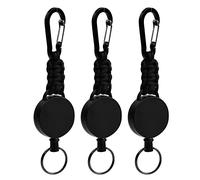 Retractable Keychain with Badge Reel Clips Retractable Badge Holder Carabiner Keyring Retractable Lanyard Key Chains for Men with Belt Clip Heavy Duty for Key Ring ID Card Badge Holder, Black (3 Pack)