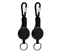 Retractable Keychain with Badge Reel Clips Retractable Badge Holder Carabiner Keyring Retractable Lanyard Key Chains for Men with Belt Clip Heavy Duty for Key Ring ID Card Badge Holder, Black (2 Pack)