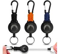 Retractable Keyring 3 Pieces Lanyard ID Badge Holder Heavy Duty Paracord Keychain & ID Badge Holder, 60cm Stainless Steel Wire Cord, Tactical Carabiner Reel for Keys
