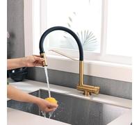 Retractable Kitchen Faucet Brushed Gold Foldable Sink Tap with Front View 2 Functions Pull-Down Kitchen Faucet Stylish Space-Saving Design