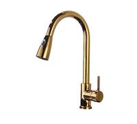 Retractable Kitchen Faucet, Gold Pull-Down Bathroom Sink Mixer Tap, Hot & Cold Water, Stream & Spray Function, Modern Deck Mounted Design, & Stylish