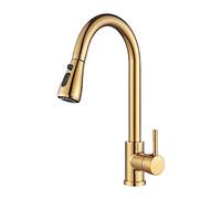 Retractable Kitchen Faucet - Pull Down Bathroom Sink Mixer Tap with Hot & Cold Water, Gold Finish, Stream & Spray Head, Deck Mounted, Modern Design