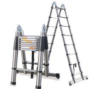 Retractable Ladder 5M 16.4FT with 330lb Load Capacity 16 Steps A-Frame Folding Extendable Multi-purpose Stainless Steel Ladder for Household Daily Office Home Garden Construction Site Use
