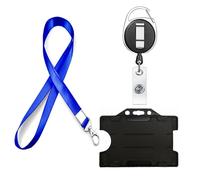 Retractable Lanyard and Badge Holder Trio Triple Pack - Includes A Single Plain Lanyard, Extendable Carabiner Yoyo Reel Clip and Rigid ID Card Holder