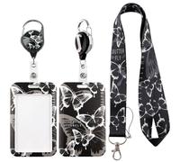 Retractable Lanyard Card Holder Set with Vintage Butterfly Stylish Design - Durable, Reusable Badge Holder with Neck Strap for ID Cards, Access Cards, Work Badges (3 in 1)
