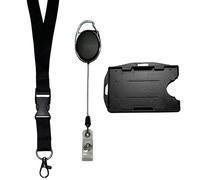 Retractable Lanyard with Card Holder Trio Set by Ayli's Dreams | Features Double Sided ID Card Holder, Black Lanyard for Neck, and Extendable Yoyo Reel Key Chain | 1 Set