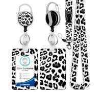 Retractable Lanyard with ID Card Holder Badge Reel & Detachable Buckle, for Ships Key Cards, Soft Durable, Personalised Neck Strap for Women Nurse Teacher Work Office Medical Conferences, Leopard