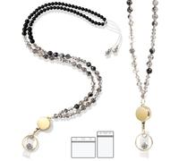 Retractable Lanyards for ID Badges and Keys, Natural Stone Crystal Teacher Lanyard for Women, Handmade ID Beaded Holders, Breakaway Cute Lanyard for Cruise, School, Office (Black Tourmaline Quartz)