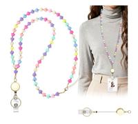 Retractable Lanyards for ID Badges, Teacher Badge Lanyards for Women, Cute Beaded Neck Key Lanyards for Cruise Ship Cards with Breakaway (Rainbow Hearts)