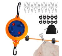 Retractable Laundry Line | Windproof Outdoor Clothesline Rope with Storage Bag | Laundry Room Accessories Clothing Drying Line with 20 Clothespins and Stopper