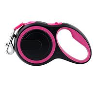 Retractable Leads for Dogs Tangle-Free Extendable Dog Lead 5M / 16FT Strong Nylon Tape with Anti-Slip Handle for Small Medium Pets Up to 20kg One-Hand Brake Pause Lock (Pink)