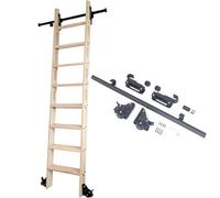 Retractable Library Ladder Track Hardware Kit with Casters & Metal Step Rods - Fits Ladders Up to 2.5cm Thick for Home & Office Storage Solutions