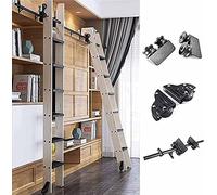 Retractable Library Rolling Ladder Hardware Kit - Black Sliding Track System with Smooth Quiet Gliding Floor Wheels Adjustable Tension Ideal for Home Libraries Offices and Shelving Units