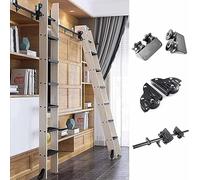 Retractable Library Rolling Ladder Hardware Kit - Sliding Library Ladder Black Track Kit,Stand Up Tensible Rolling Hardware, Floor Wheels With Brakes, Glides Qui,Black-300cm(9.8 ft) track kit