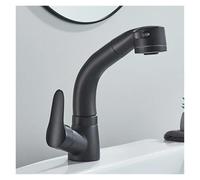 Retractable Lift Basin Faucet- with Flexible Pull-Out Sprayer, Deck Mounted Dual Mode Spray Nozzle(Matte Black)