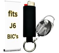 Retractable Lighter Holder for BIC Lighters | Retractable Leash Case Sleeve Cover for Full Size BICs | Lighter Not Included, Black With Skull, 3x6x0.5 inches