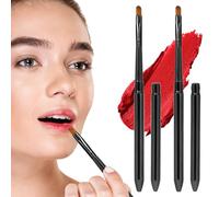 Retractable Lip Brush for Lipstick, 2 PCS Lip Brush Applicator Flat for Lipstick Gloss Creams Portable with Cap Mini Lip Gloss Makeup Tool Reusable Travel Makeup Brush for Women Girls (Black)