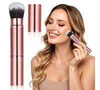Retractable Make up Brush Dual End Powder Concealer Foundation Applicator | Soft Synthetic Bristles, Protective Caps, Rose Gold Finish, Travel-friendly Tool for Cream Foundation and Under-eye Blending