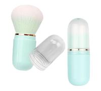 Retractable Makeup Brush Set 2 Piece Capsule Shaped Abs Portable | Soft Bristles, Adjustable Length Design, Multifunctional Use, Sky Blue Finish, Travel Ready