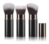 Retractable Makeup Brush Set, 3 Pieces, Black and Rose Gold, Soft Synthetic Bristles, Kabuki and Angled, Travel-Friendly Gift
