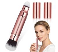 Retractable Makeup Brush Touch Ups Dual Ended for Foundation Concealer | Synthetic Fibre, Tube Handle with Caps, Portable Carry, Rose Gold Finish, for Vanity and Parties