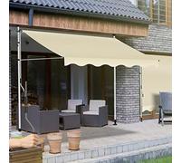 Retractable Manual Awning, UV-Resistant Outdoor Canopy, Adjustable Height 2.15-3.1M, Steel & Polyester, No Drill Installation, Ivory White, Perfect for Patios & Gardens