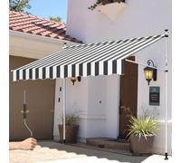 Retractable Manual Awning UV Resistant Outdoor Canopy, Adjustable Height 2.15-3.1M, Steel & Polyester with Crank, No Drill Installation for Patio, Gray & White, 4x1.