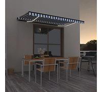 Retractable Manual Awning with LED 400x350cm Blue & White Outdoor Balcony Shade Sun Protection Canopy for Terrace & Patio Perfect for Home & Garden