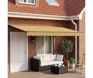 Retractable Manual Awning Yellow 4 x 3.5 m Polyester PU Anthracite Alu Frame LED