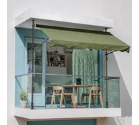 Retractable Manual Crank Patio AwningUV Protection Adjustable Angle & Height No Drill Installation Ideal for Deck Porch Balcony (Green 98"x59")