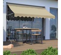 Retractable Manual Patio Awning UV Resistant Adjustable Height 2.15-3.1M Steel & Polyester No Drilling Required Outdoor Garden Canopy Beige 3x1.2M