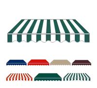 Retractable ning Replacement Fabric, Waterproof Patio Sune Canopy Cover with Valance, Green & White, 8x7ft, Ideal for RV & Deck, ning Canvas