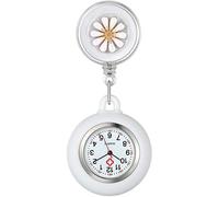 Retractable Nurse Fob Watch, Luminous Clip-on Hanging Lapel Pocket Watches with Cute Flower Pattern, Pointer Glow in Dark for Nurses Doctors Paramedics (White)