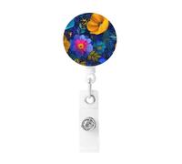 Retractable Olorful Flowers Badge Holder, Retractable Badge Reel Clips and Id Card Holder, Suit for Offices, Teachers, Students, Nurses.