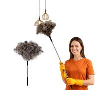 Retractable Ostrich Feather Duster, Stainless Steel Handle & Genuine Feathers, Feather Duster Extendable (18.9, 49.6 Inches, Detachable for Cleaning High Ceilings Lights, Cupboards, Home, Car, Office)