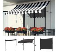 Retractable Outdoor ning - 200cm Foldable No Drilling Inllat High-De Polyester & Aluminum Alloy e Perfect for Terraces Balconies & Patios Slish Black & White Stripes.