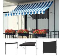 Retractable Outdoor ning 250cm - Foldable No Drilling High-De Polyester & Aluminu Blue & White Stripes Perfect for Terraces Balconies & Patios